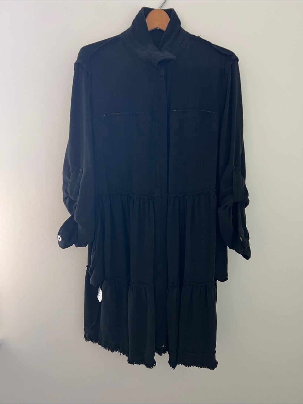 White Birch | Cotton Blend Black Tiered Button-Front Shirt Dress #D90042XL Sz S - Picture 4 of 16
